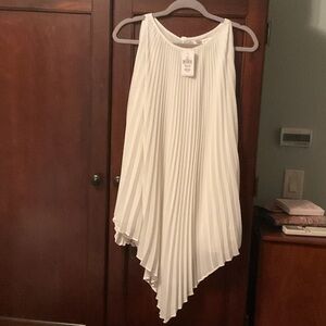 Max Studio White Asymmetrical Pleated Blouse